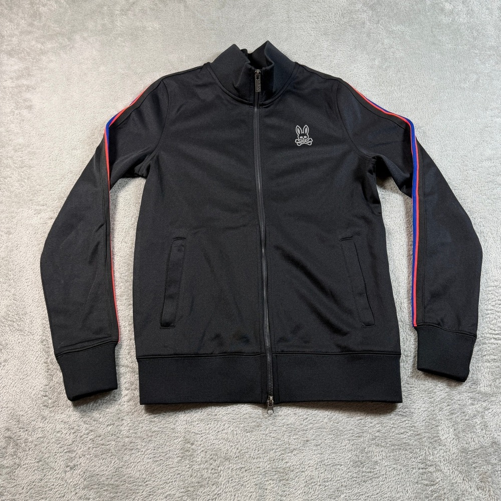 Psycho Bunny Track Jacket Mens XXS Black Full Zip Striped Sleeve Logo